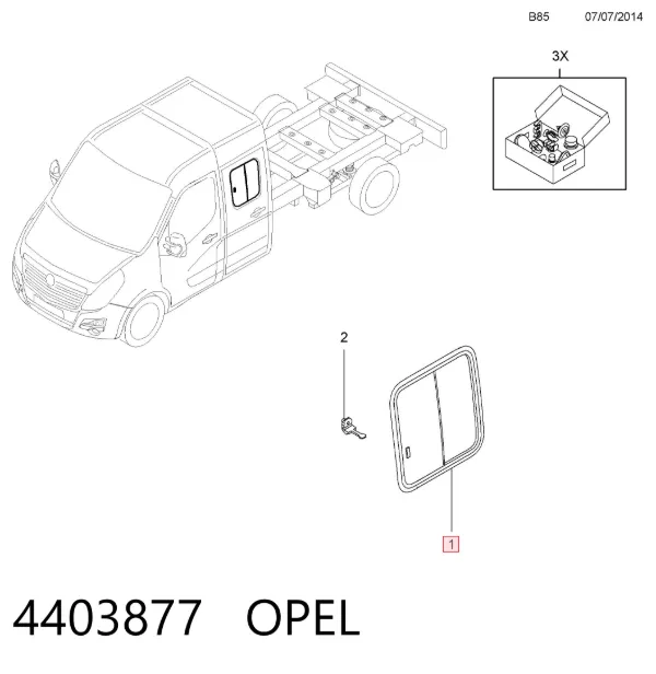 Стекло двери задней левой 4403877 Opel