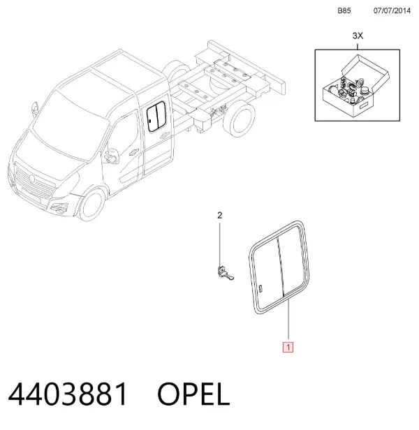 Стекло двери задней правой 4403881 Opel
