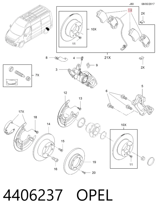Задние тормозные колодки 4406237 Opel