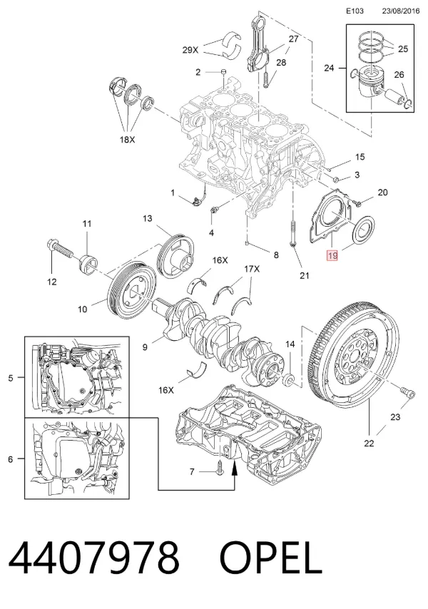 Сальник коленвала 4407978 Opel