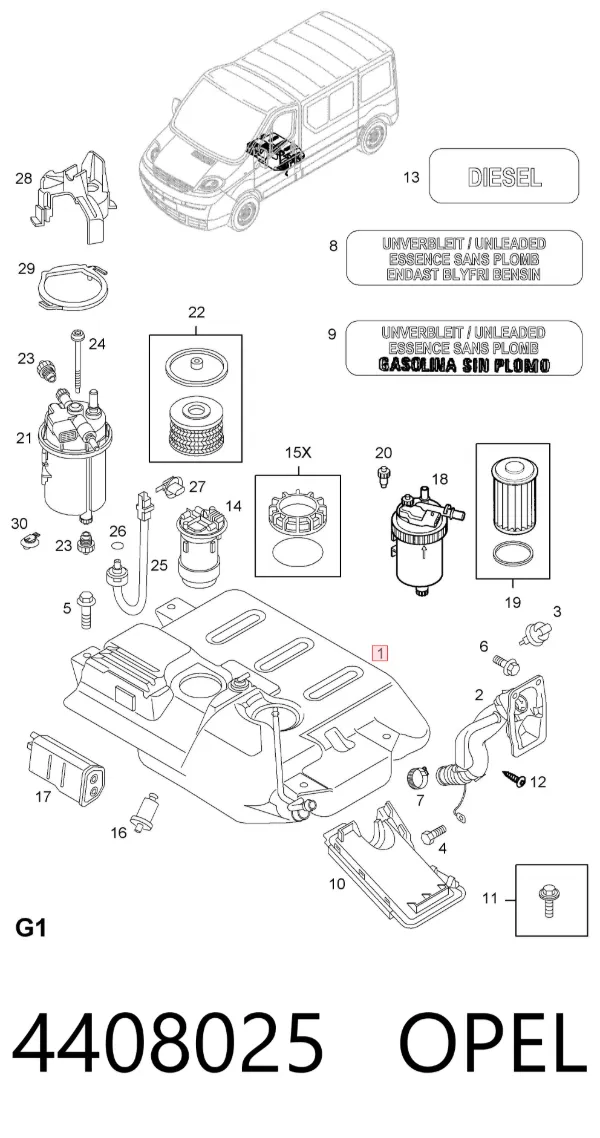 Бензобак 4408025 Opel