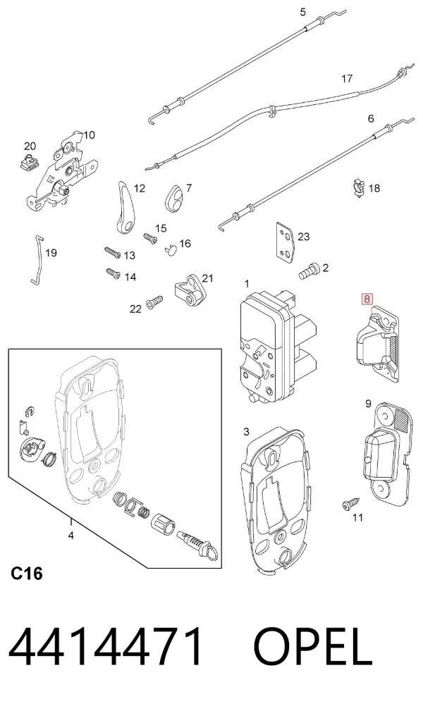 Ограничитель сдвижной двери, на кузове верхний 4414471 Opel