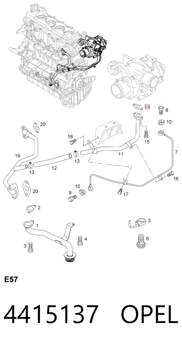 Прокладка шланга отвода масла от турбины 4415137 Opel