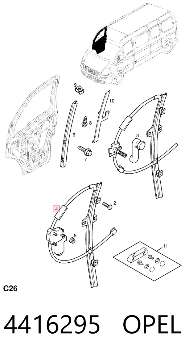 Стеклоподъемник передней правой двери 4416295 Opel