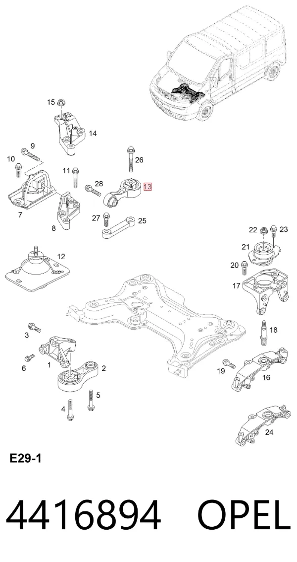 Подушка (опора) двигателя правая верхняя 4416894 Opel