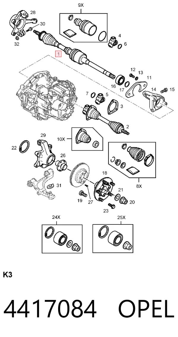 Правая полуось 4417084 Opel