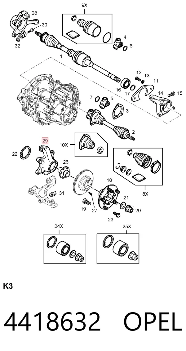 Цапфа передняя левая 4418632 Opel