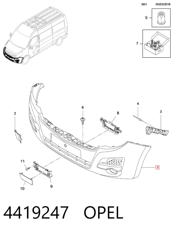 Передний бампер 4419247 Opel