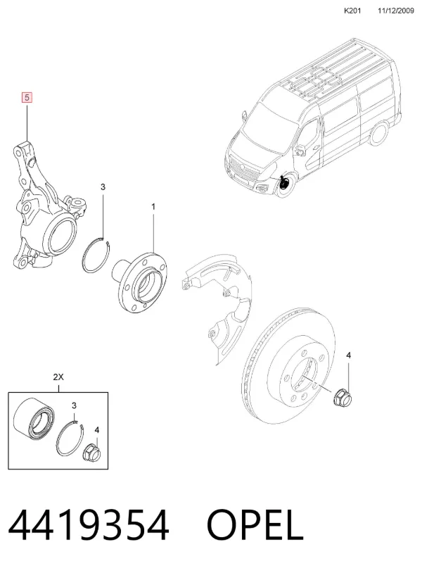 Цапфа передняя левая 4419354 Opel