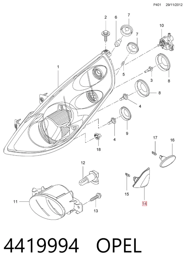 Указатель поворота зеркала левый 4419994 Opel