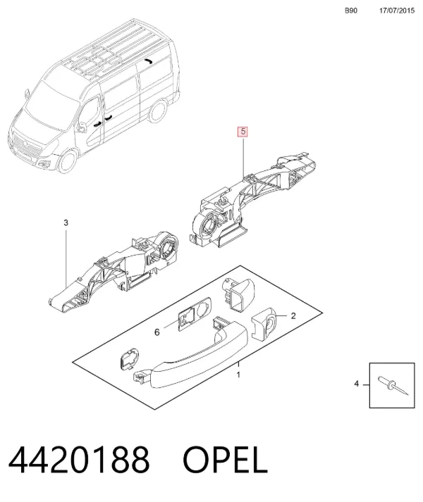 Держатель наружной ручки двери задней левой 4420188 Opel