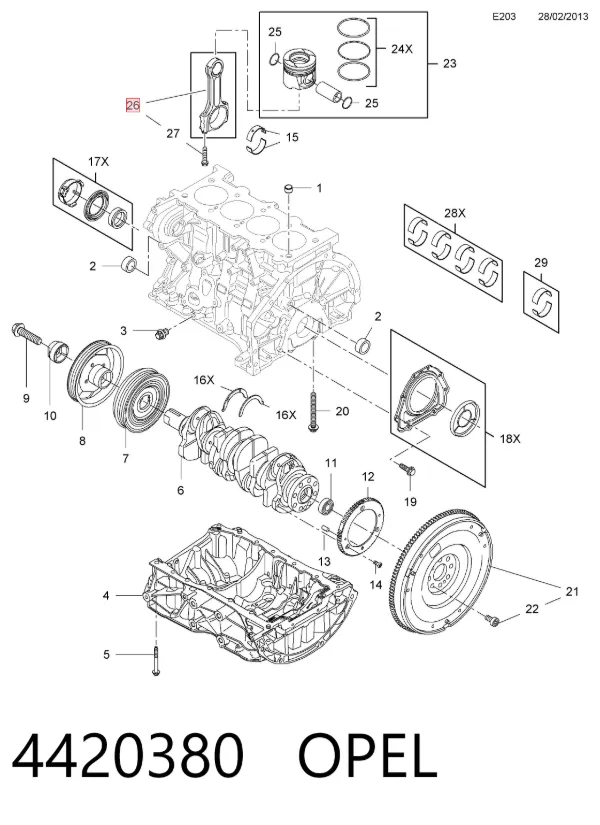 Шатун поршня двигателя 4420380 Opel