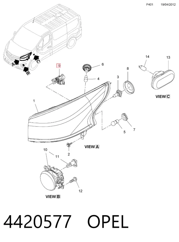 Корректор фар 4420577 Opel