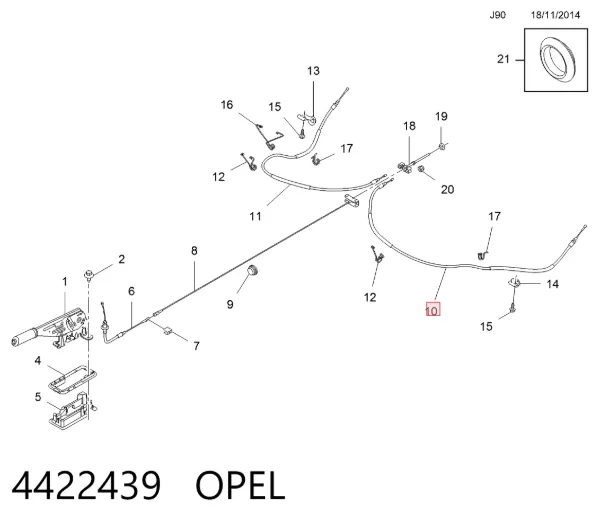 Задний правый трос ручника 4422439 Opel