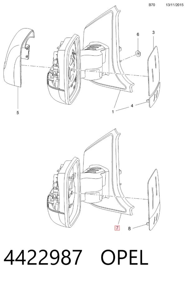 Левое боковое зеркало 4422987 Opel