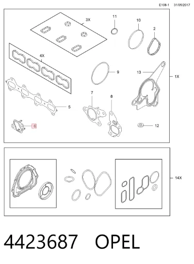 Прокладка патрубка EGR к головке блока (ГБЦ) OPEL 4423687