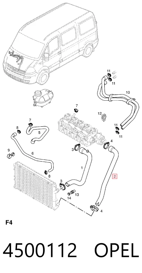 Нижний шлаг радиатора охлаждения 4500112 Opel