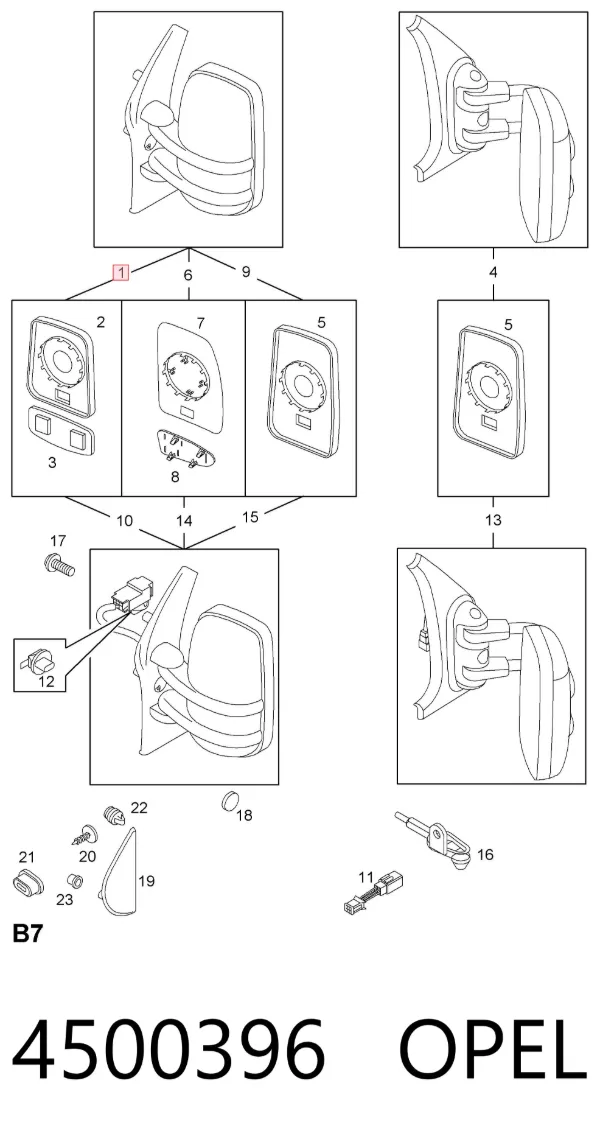 Правое зеркало 4500396 Opel