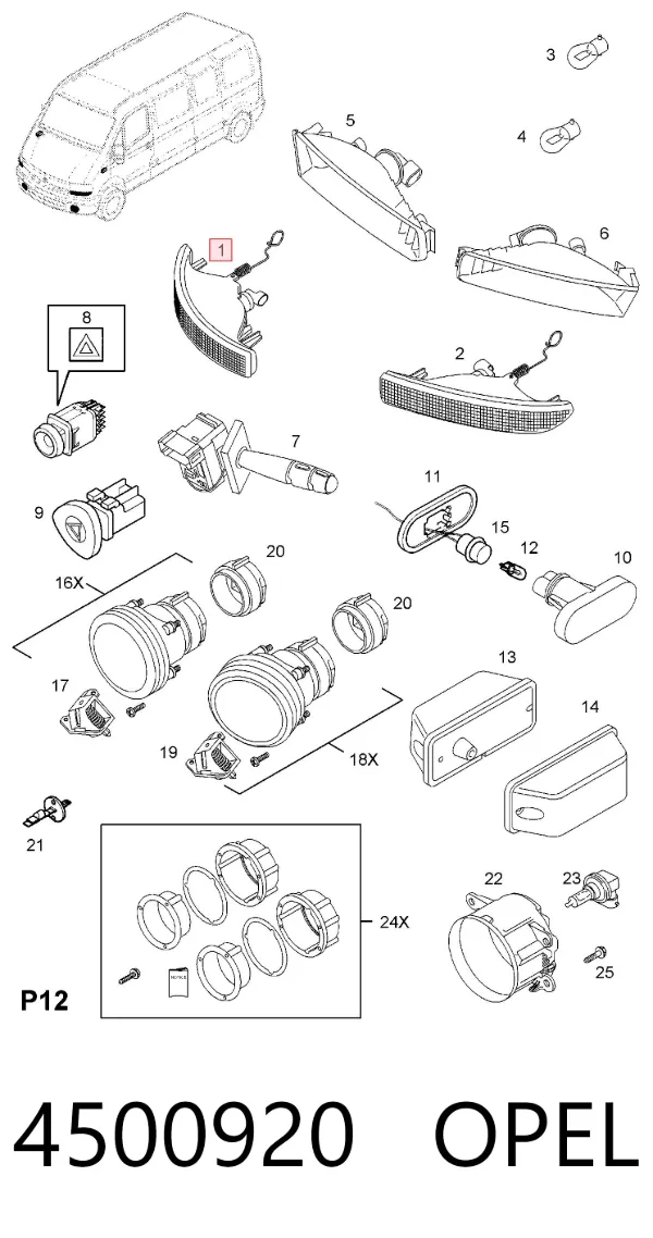Поворотник правый 4500920 Opel