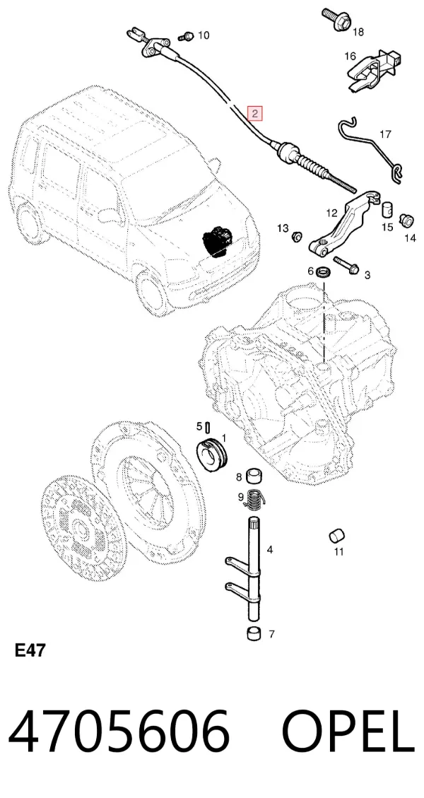 Трос сцепления 4705606 Opel