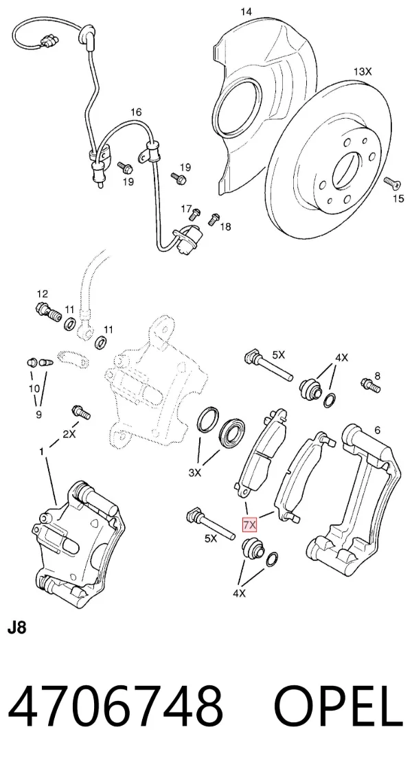 Передние тормозные колодки 4706748 Opel