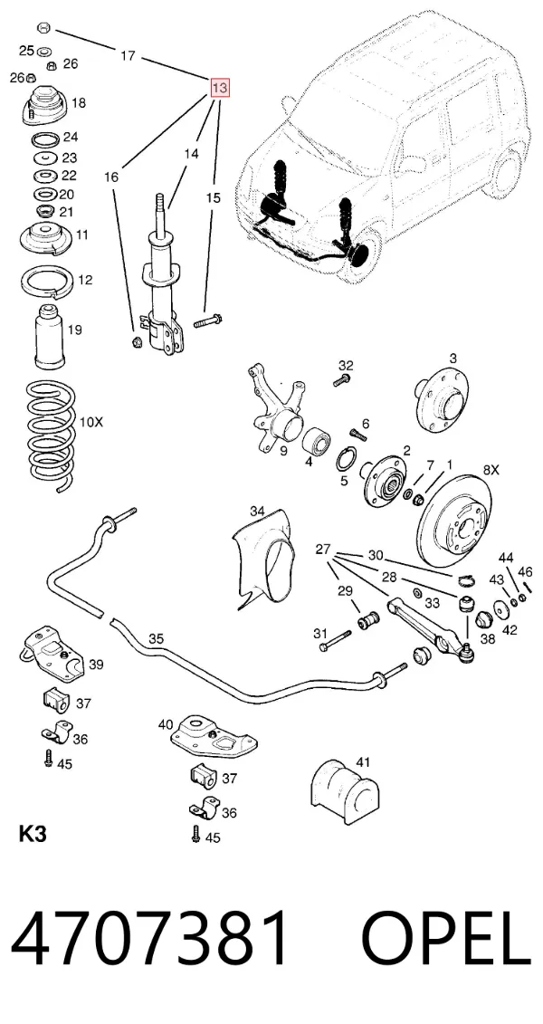 Амортизатор передний левый 4707381 Opel