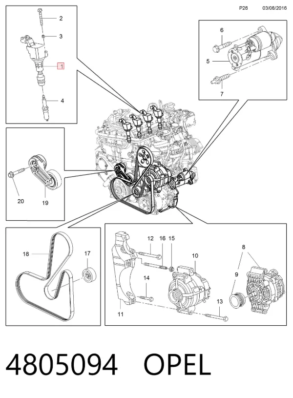 Катушка зажигания 4805094 Opel