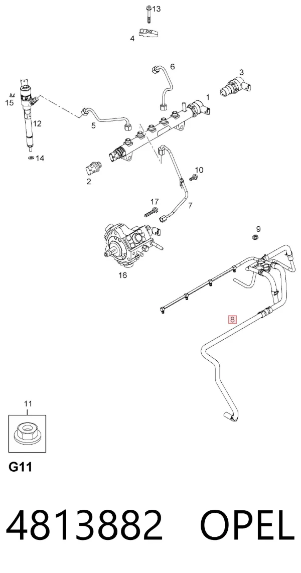 Обратная топливная трубка 4813882 Opel