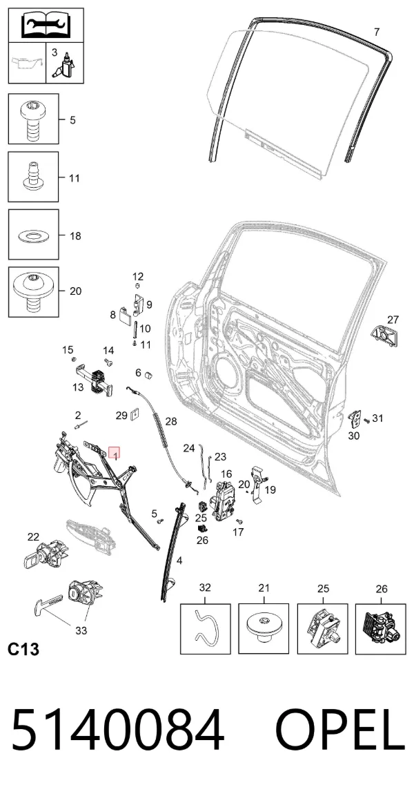 Стеклоподъемник передней правой двери 5140084 Opel