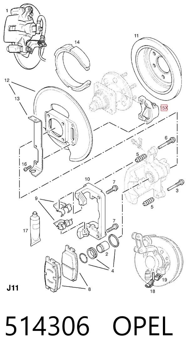 Задние барабанные колодки 514306 Opel