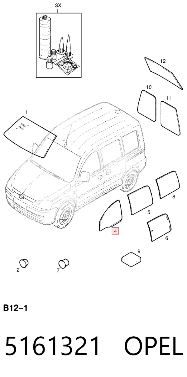 Стекло двери передней левой 5161321 Opel