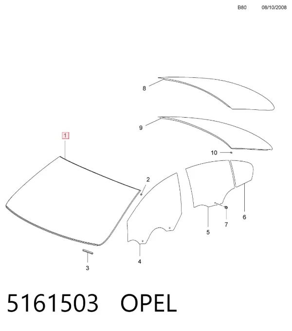 Лобовое стекло 5161503 Opel