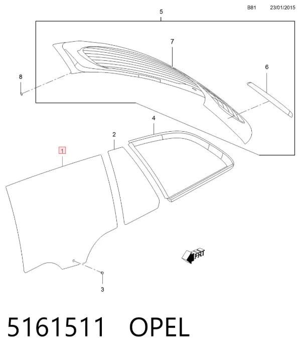 Стекло двери задней левой 5161511 Opel