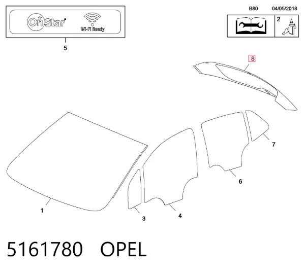 Стекло багажника двери 3/5-й задней (ляды) 5161780 Opel