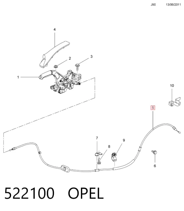 Задний правый трос ручника 522100 Opel