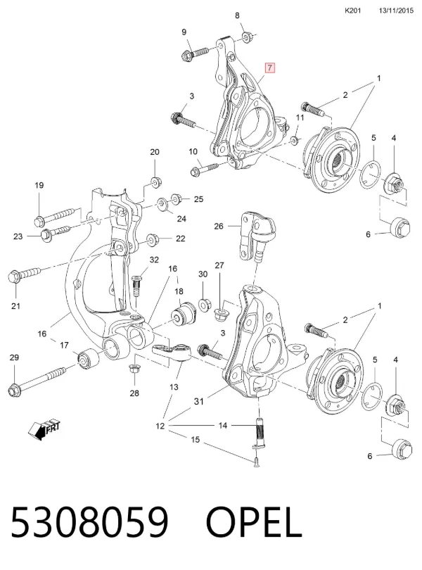 Цапфа передняя правая 5308059 Opel