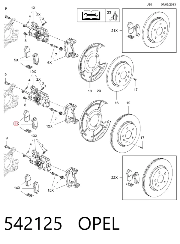 Задние тормозные колодки 542125 Opel
