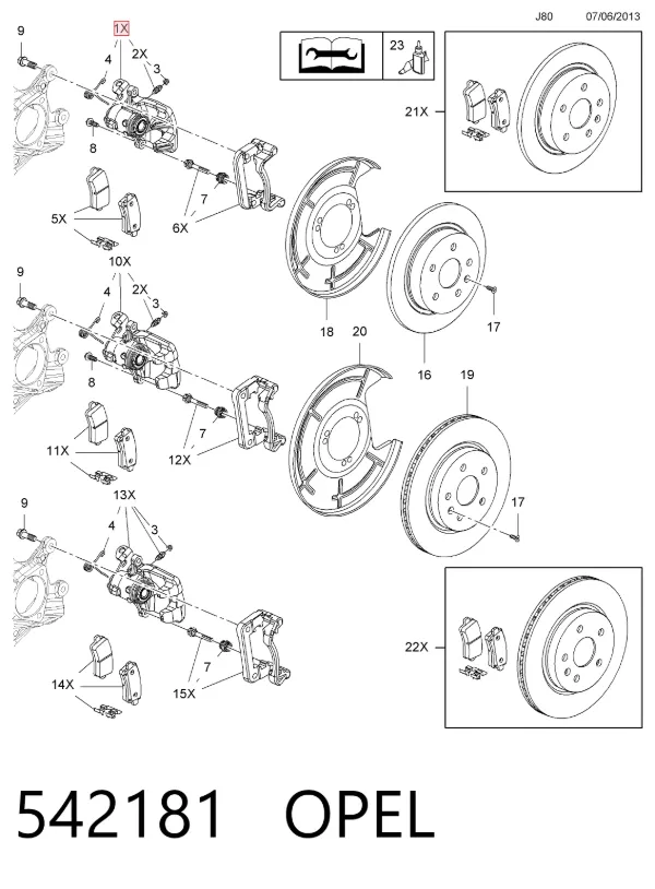 Суппорт задний правый 542181 Opel