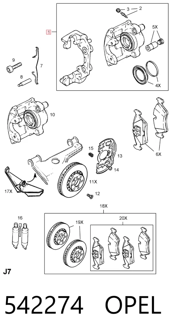 Суппорт тормозной передний правый 542274 Opel