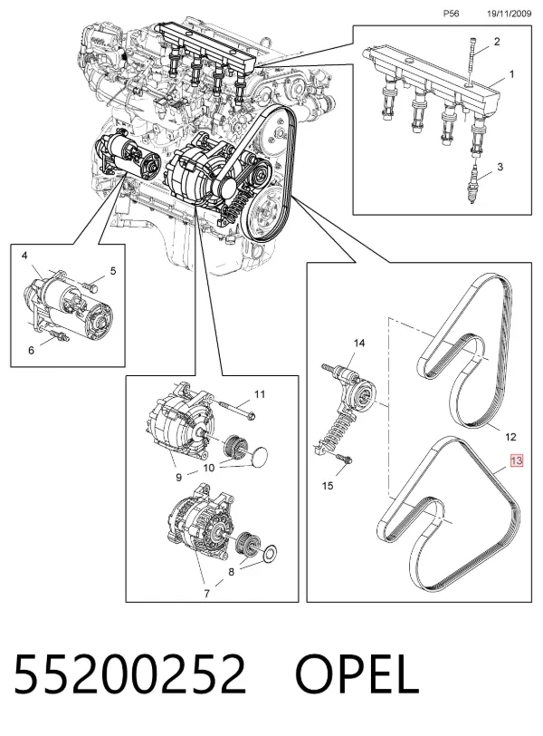 Ремень генератора 55200252 Opel