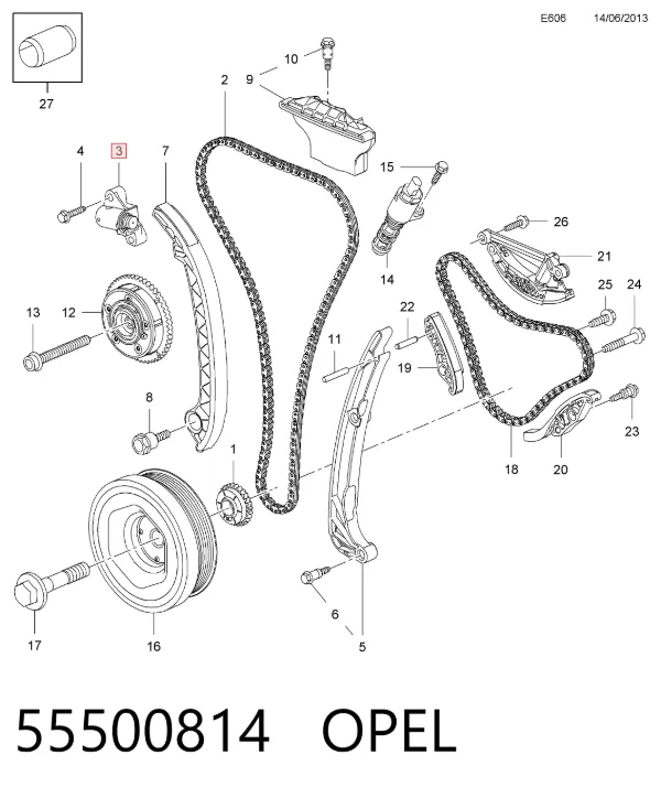 Натяжитель цепи ГРМ 55500814 Opel