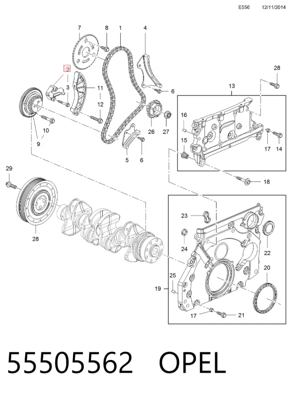 Натяжитель цепи ГРМ 55505562 Opel
