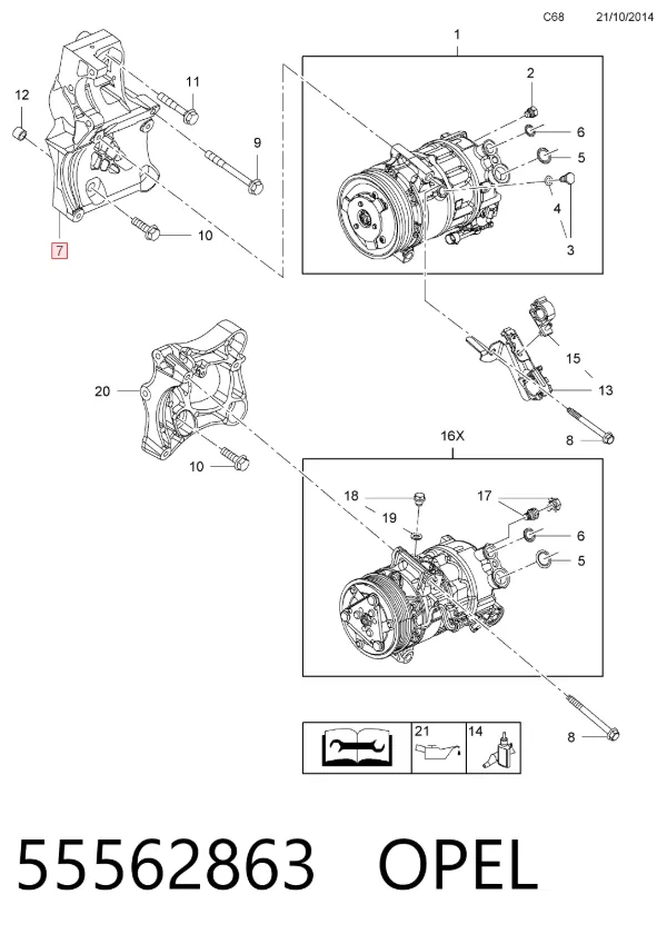 Кронштейн компрессора кондиционера 55562863 Opel