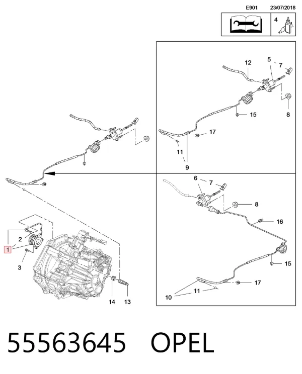 Рабочий цилиндр сцепления в сборе 55563645 Opel