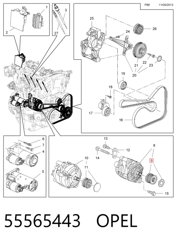Шкив генератора 55565443 Opel