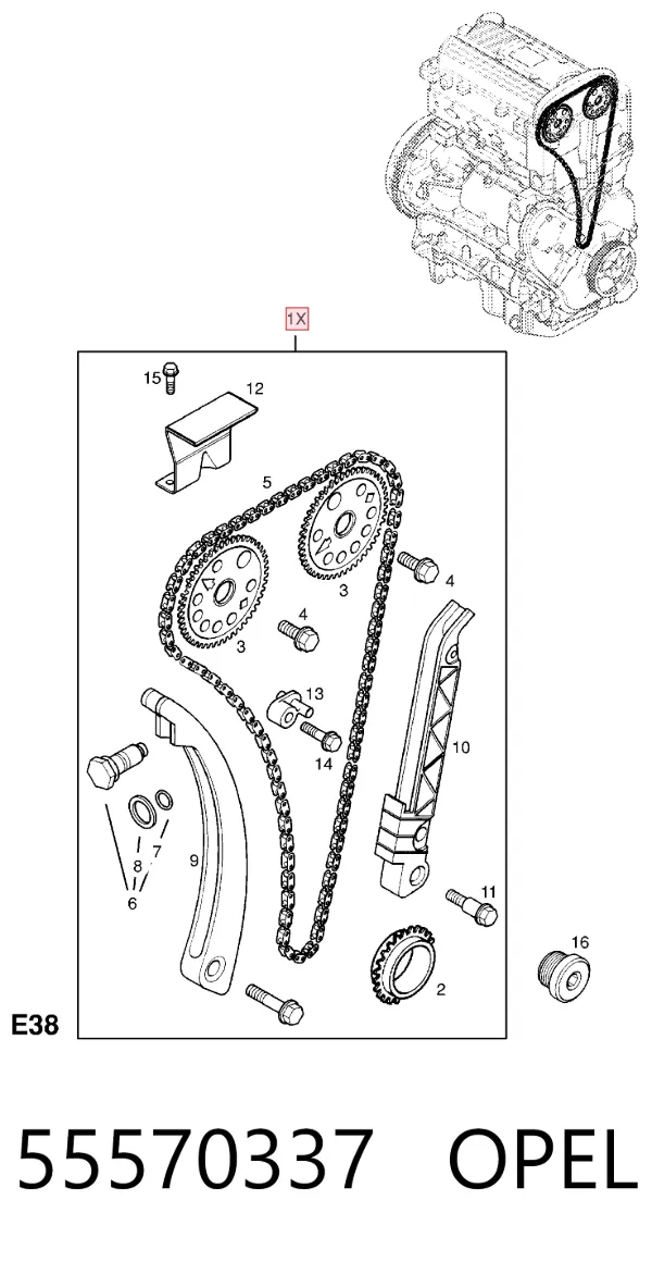 Комплект цепи ГРМ 55570337 Opel
