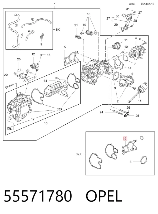 Прокладка холодильника EGR 55571780 Opel