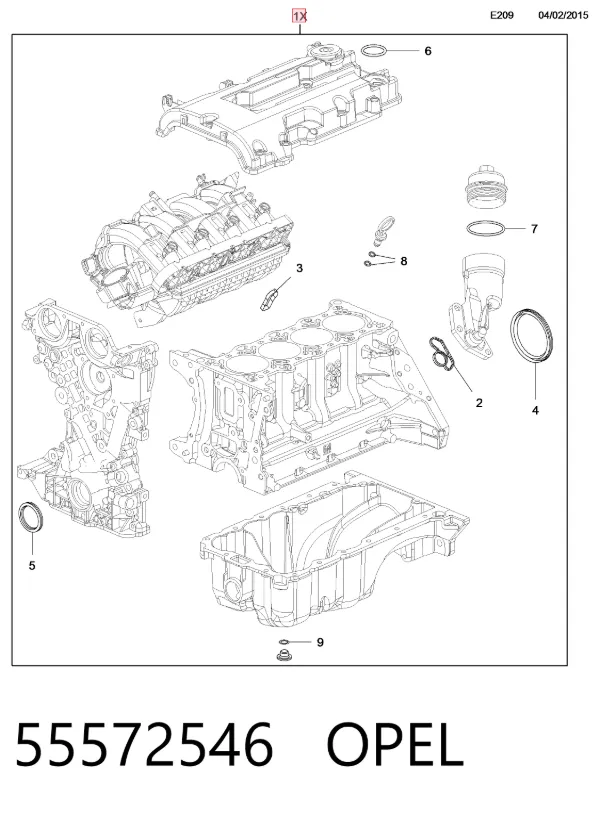 Нижний комплект прокладок двигателя 55572546 Opel