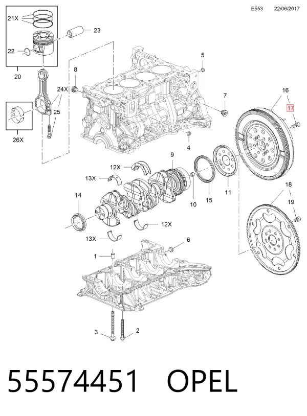 Болт крепления маховика 55574451 Opel