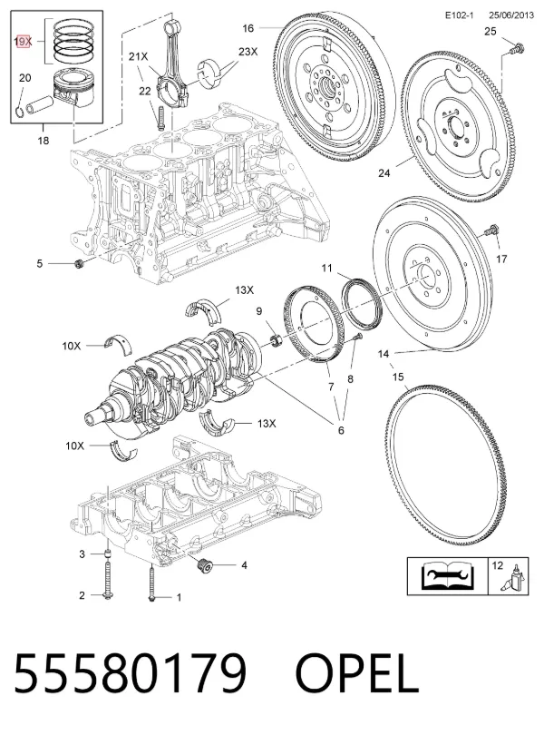 Поршень на 1 цилиндр 55580179 Opel